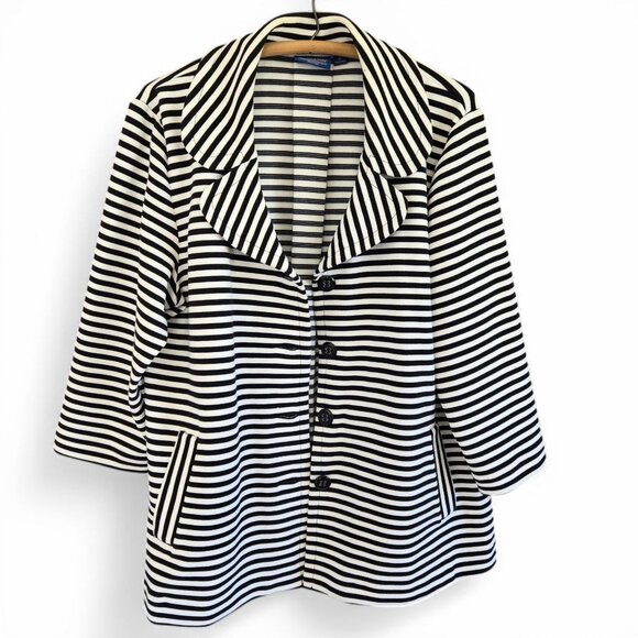 Pendleton Womens Black & White Striped Swing Jacket Button Front Pockets XL - Picture 2 of 11